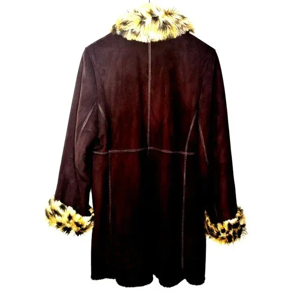 NOVELTI Womens Swing Coat Faux Fur Winter Luxury Cuddly Soft Brown Size Small - Picture 2 of 13